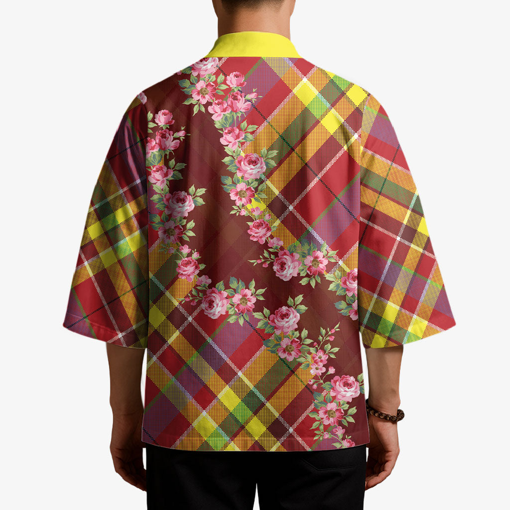 Happy Jounen Kweyol Kimono Madras Pattern Roses Stylized