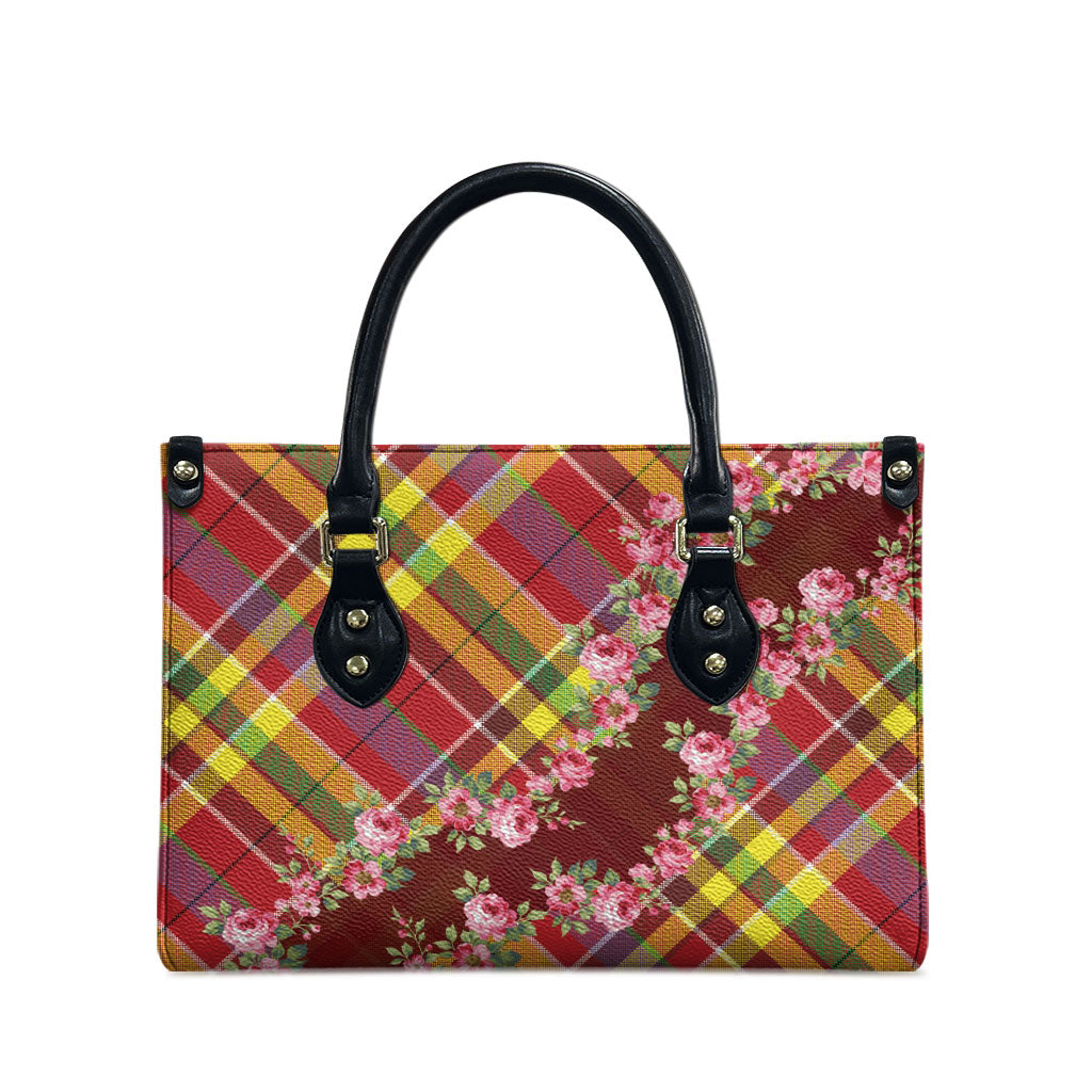 Happy Jounen Kweyol Leather Bag Madras Pattern Roses Stylized