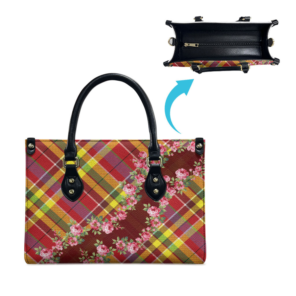 Happy Jounen Kweyol Leather Bag Madras Pattern Roses Stylized