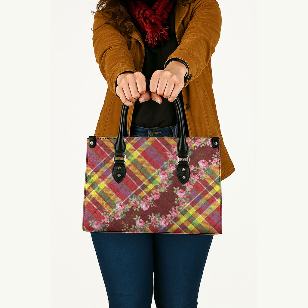 Happy Jounen Kweyol Leather Bag Madras Pattern Roses Stylized