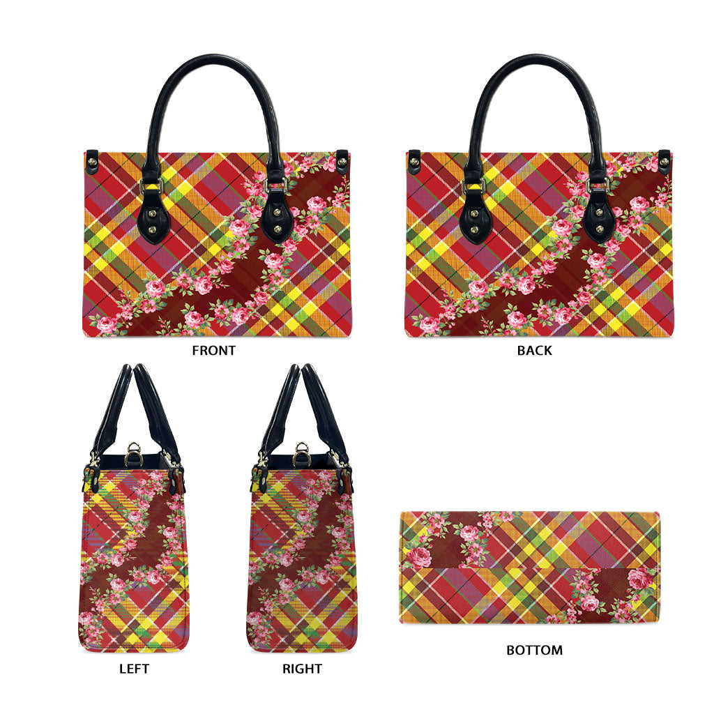 Happy Jounen Kweyol Leather Bag Madras Pattern Roses Stylized