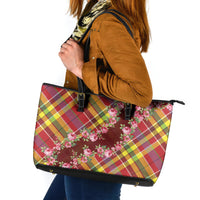 Happy Jounen Kweyol Leather Tote Bag Madras Pattern Roses Stylized