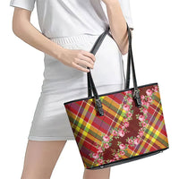 Happy Jounen Kweyol Leather Tote Bag Madras Pattern Roses Stylized
