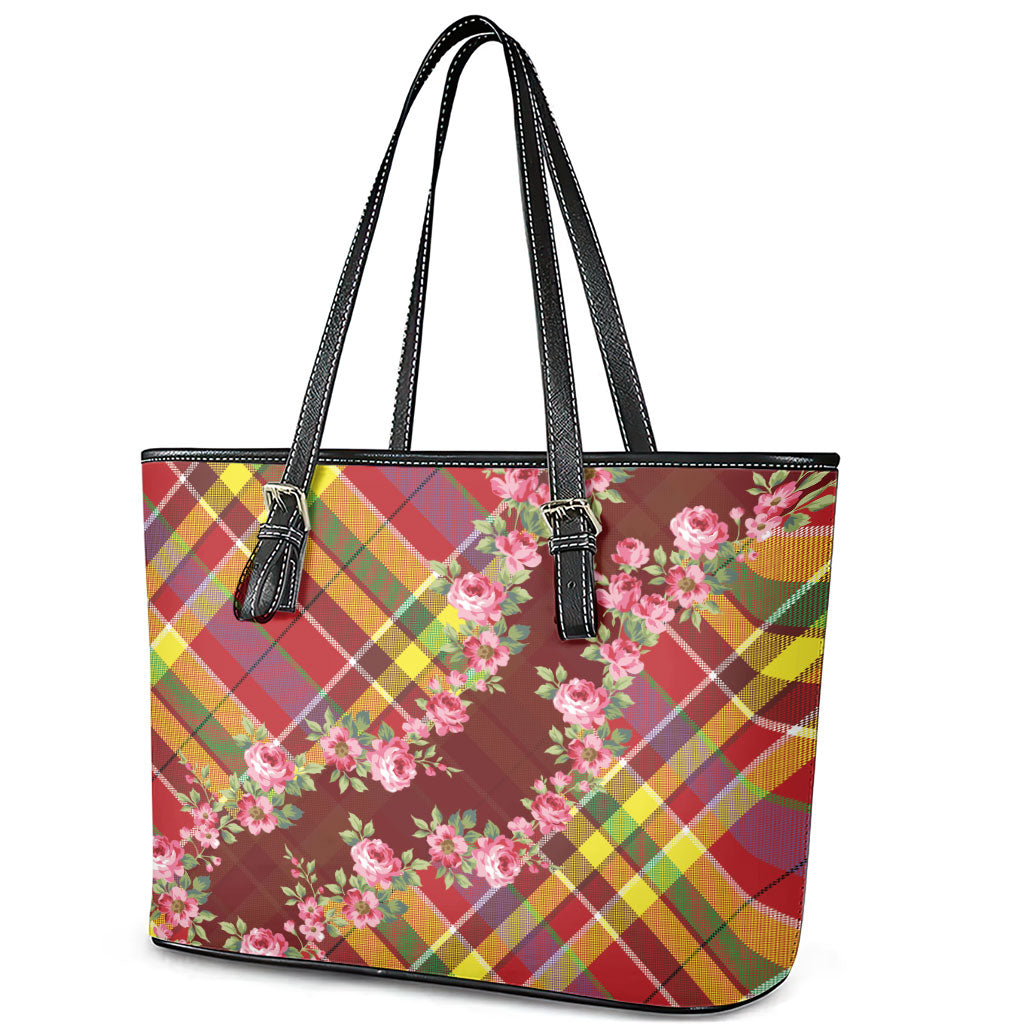 Happy Jounen Kweyol Leather Tote Bag Madras Pattern Roses Stylized