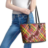 Happy Jounen Kweyol Leather Tote Bag Madras Pattern Roses Stylized