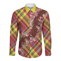 Happy Jounen Kweyol Long Sleeve Button Shirt Madras Pattern Roses Stylized