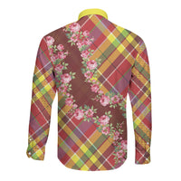 Happy Jounen Kweyol Long Sleeve Button Shirt Madras Pattern Roses Stylized