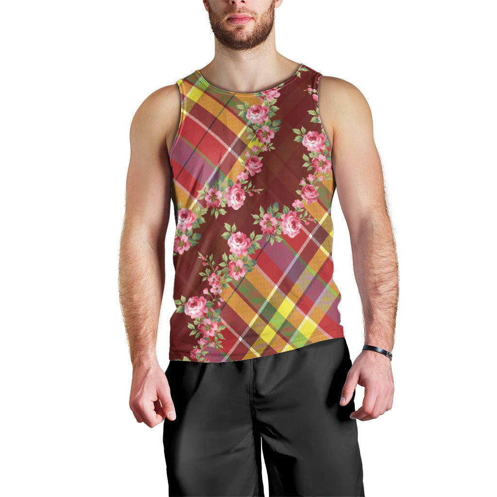 Happy Jounen Kweyol Men Tank Top Madras Pattern Roses Stylized