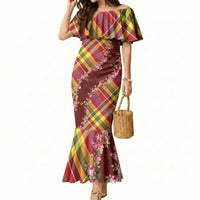 Happy Jounen Kweyol Mermaid Dress Madras Pattern Roses Stylized