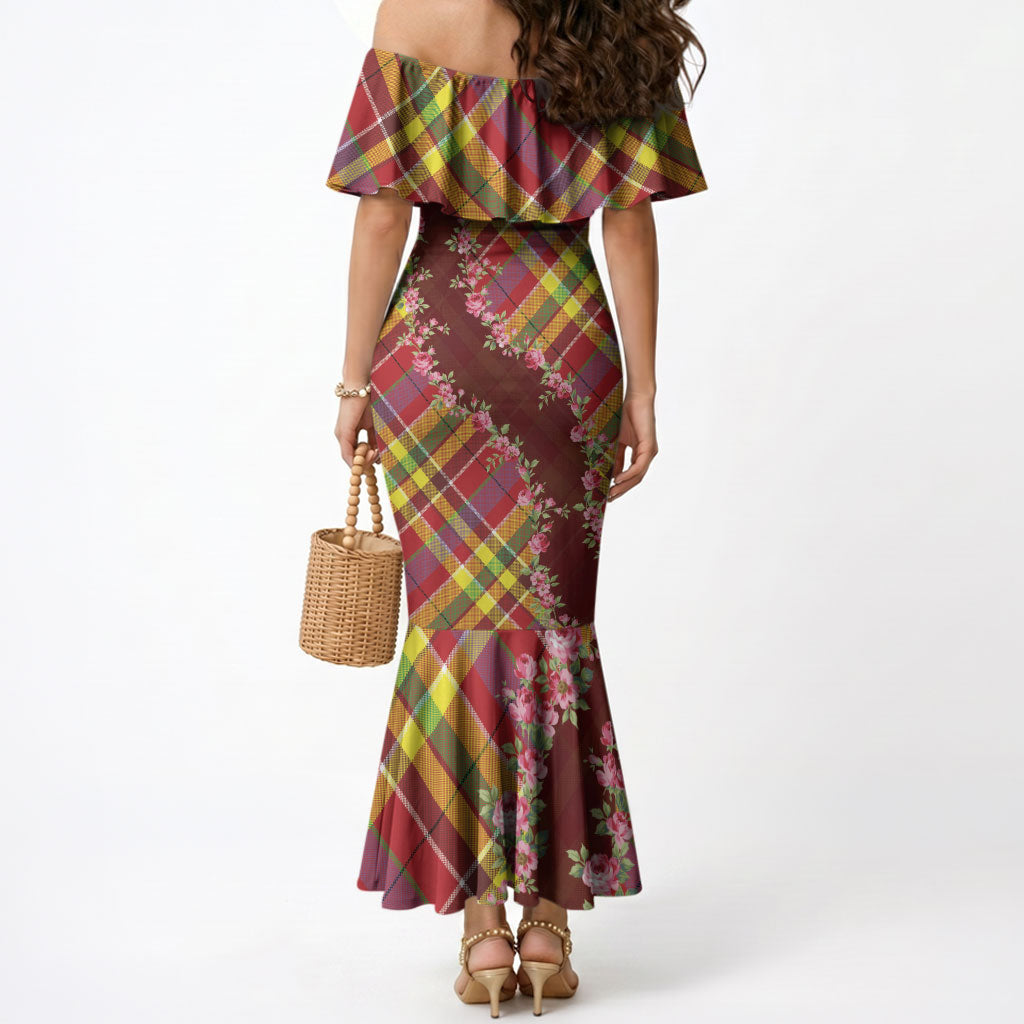 Happy Jounen Kweyol Mermaid Dress Madras Pattern Roses Stylized