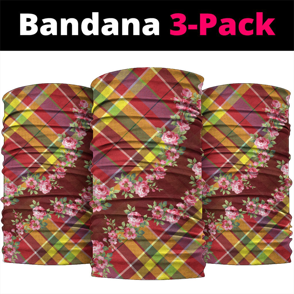 Happy Jounen Kweyol Neck Gaiter Madras Pattern Roses Stylized