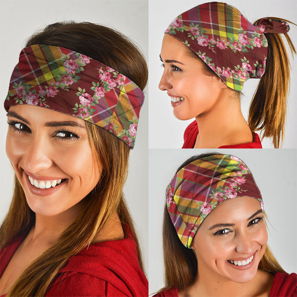 Happy Jounen Kweyol Neck Gaiter Madras Pattern Roses Stylized