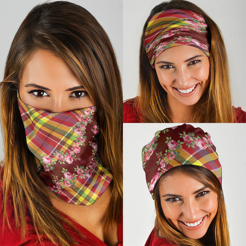 Happy Jounen Kweyol Neck Gaiter Madras Pattern Roses Stylized
