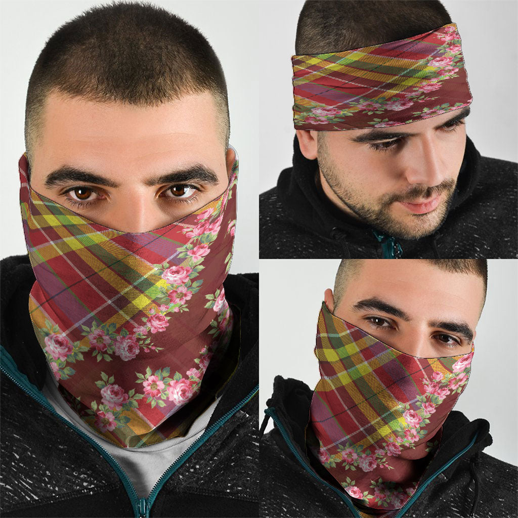 Happy Jounen Kweyol Neck Gaiter Madras Pattern Roses Stylized