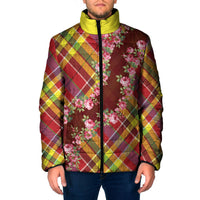Happy Jounen Kweyol Padded Jacket Madras Pattern Roses Stylized