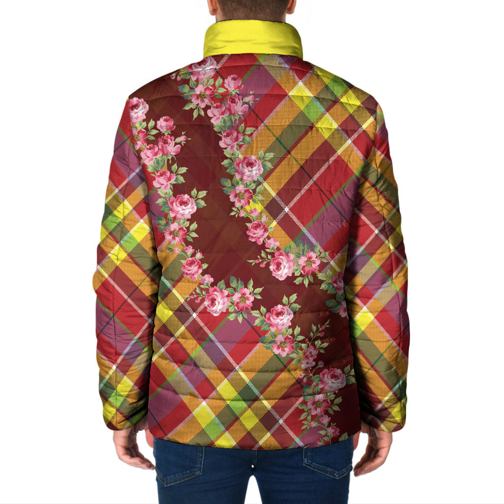 Happy Jounen Kweyol Padded Jacket Madras Pattern Roses Stylized