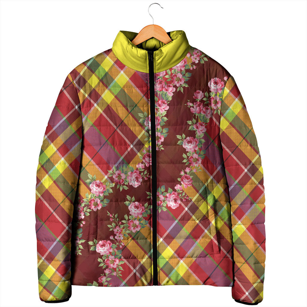 Happy Jounen Kweyol Padded Jacket Madras Pattern Roses Stylized