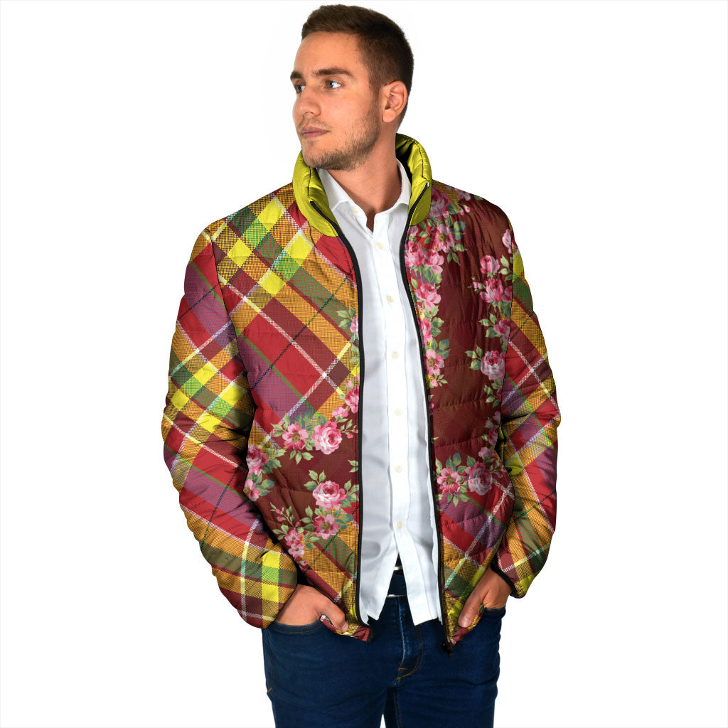 Happy Jounen Kweyol Padded Jacket Madras Pattern Roses Stylized