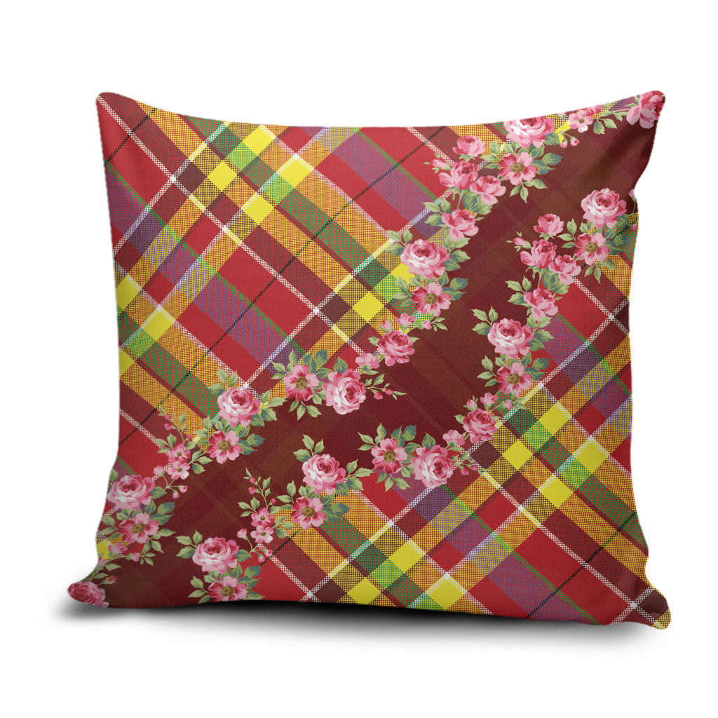 Happy Jounen Kweyol Pillow Cover Madras Pattern Roses Stylized