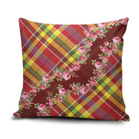 Happy Jounen Kweyol Pillow Cover Madras Pattern Roses Stylized