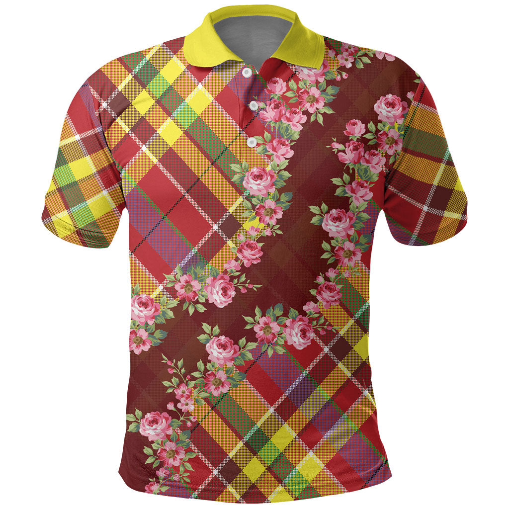 Happy Jounen Kweyol Polo Shirt Madras Pattern Roses Stylized