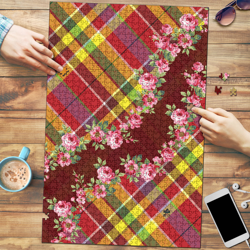 Happy Jounen Kweyol Puzzle Madras Pattern Roses Stylized