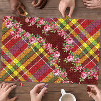 Happy Jounen Kweyol Puzzle Madras Pattern Roses Stylized