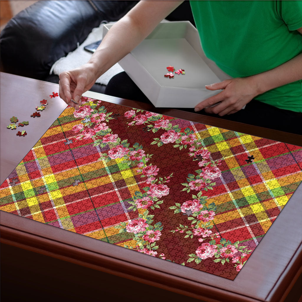 Happy Jounen Kweyol Puzzle Madras Pattern Roses Stylized