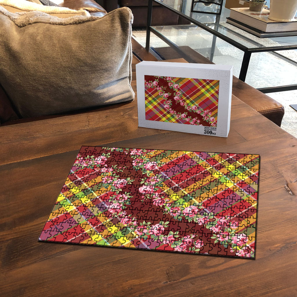 Happy Jounen Kweyol Puzzle Madras Pattern Roses Stylized
