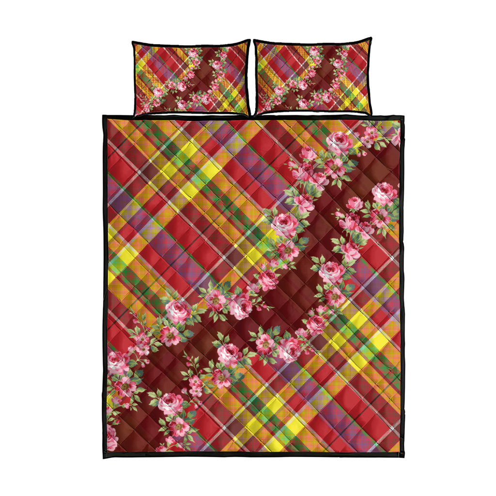 Happy Jounen Kweyol Quilt Bed Set Madras Pattern Roses Stylized
