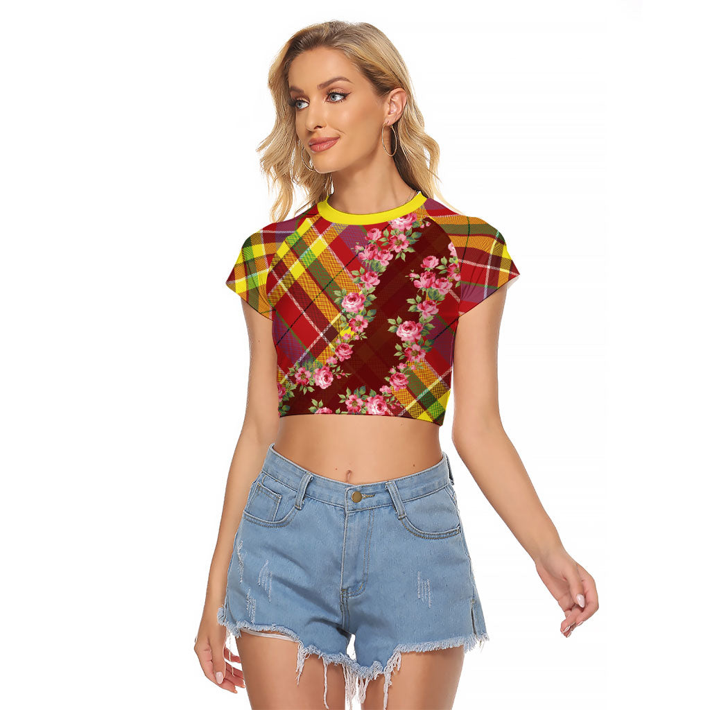 Happy Jounen Kweyol Raglan Cropped T Shirt Madras Pattern Roses Stylized