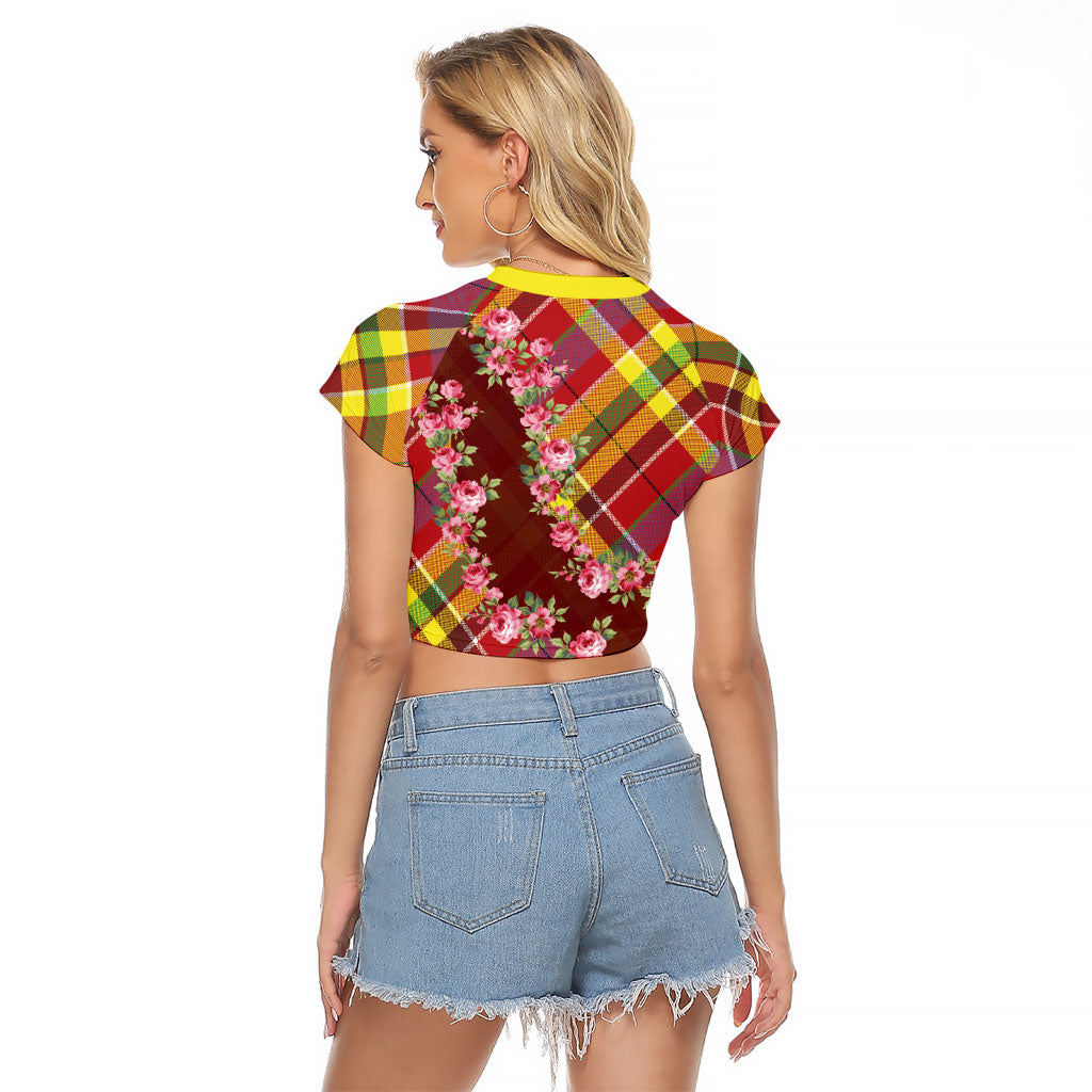 Happy Jounen Kweyol Raglan Cropped T Shirt Madras Pattern Roses Stylized