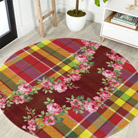 Happy Jounen Kweyol Round Carpet Madras Pattern Roses Stylized