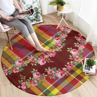 Happy Jounen Kweyol Round Carpet Madras Pattern Roses Stylized