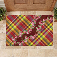 Happy Jounen Kweyol Rubber Doormat Madras Pattern Roses Stylized