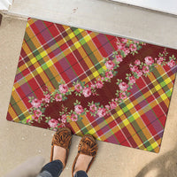 Happy Jounen Kweyol Rubber Doormat Madras Pattern Roses Stylized