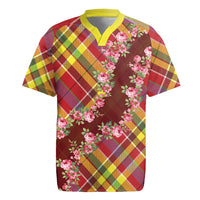 Happy Jounen Kweyol Rugby Jersey Madras Pattern Roses Stylized