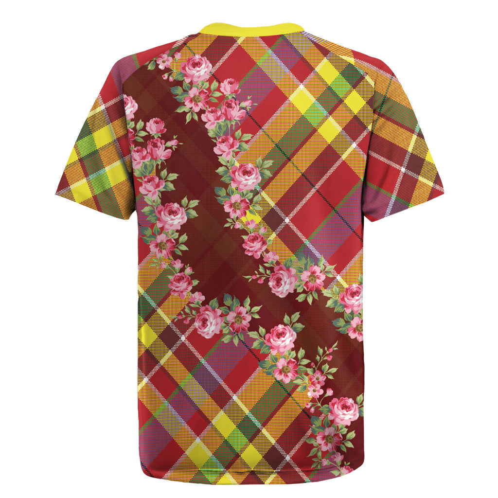Happy Jounen Kweyol Rugby Jersey Madras Pattern Roses Stylized