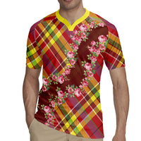 Happy Jounen Kweyol Rugby Jersey Madras Pattern Roses Stylized