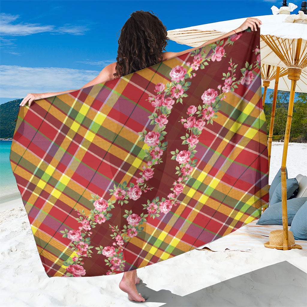 Happy Jounen Kweyol Sarong Madras Pattern Roses Stylized