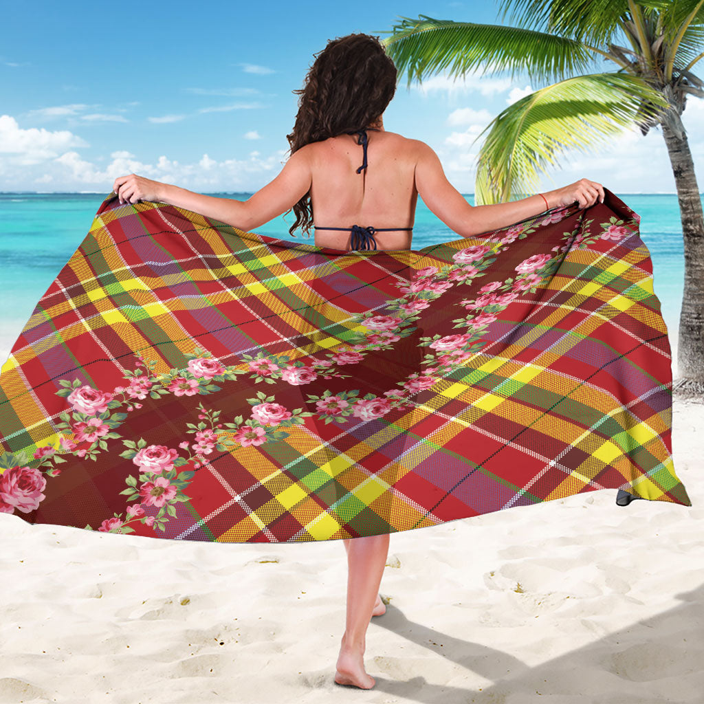 Happy Jounen Kweyol Sarong Madras Pattern Roses Stylized