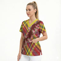 Happy Jounen Kweyol Scrub Top Madras Pattern Roses Stylized