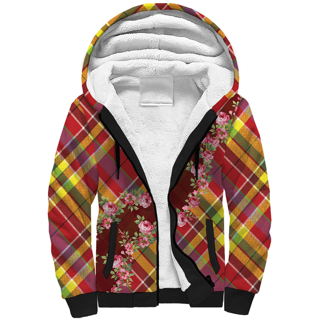 Happy Jounen Kweyol Sherpa Hoodie Madras Pattern Roses Stylized