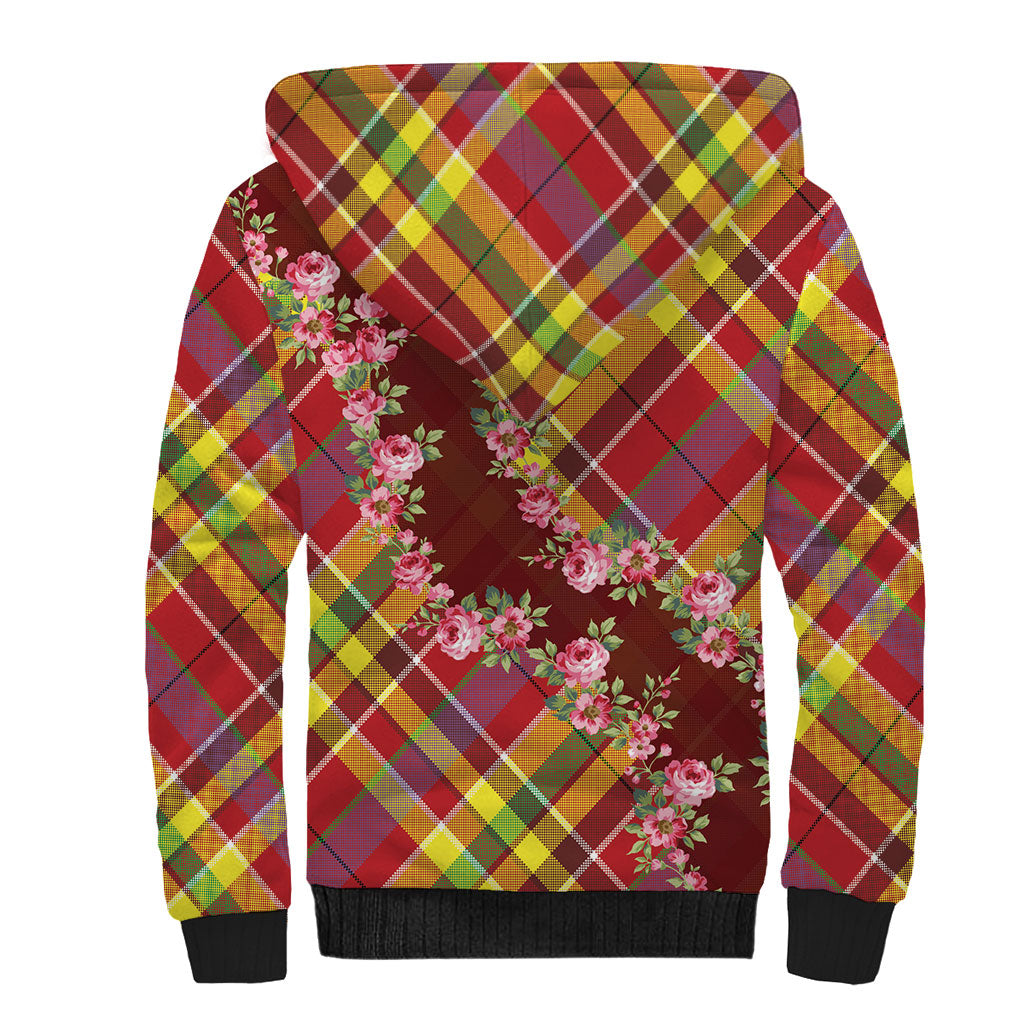 Happy Jounen Kweyol Sherpa Hoodie Madras Pattern Roses Stylized