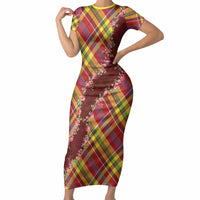 Happy Jounen Kweyol Short Sleeve Bodycon Dress Madras Pattern Roses Stylized