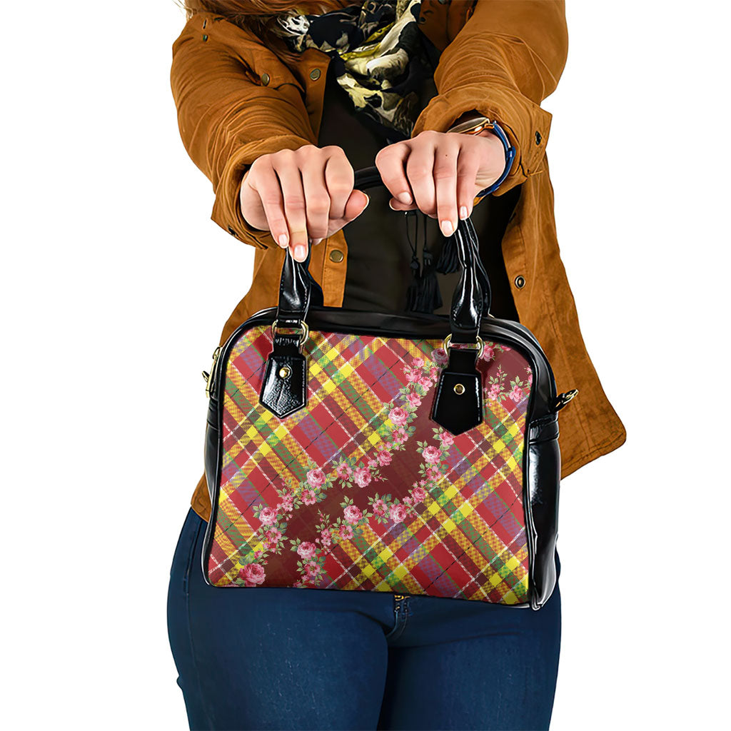 Happy Jounen Kweyol Shoulder Handbag Madras Pattern Roses Stylized