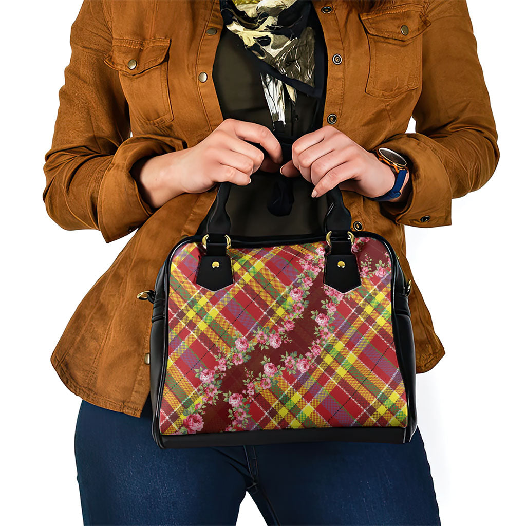 Happy Jounen Kweyol Shoulder Handbag Madras Pattern Roses Stylized