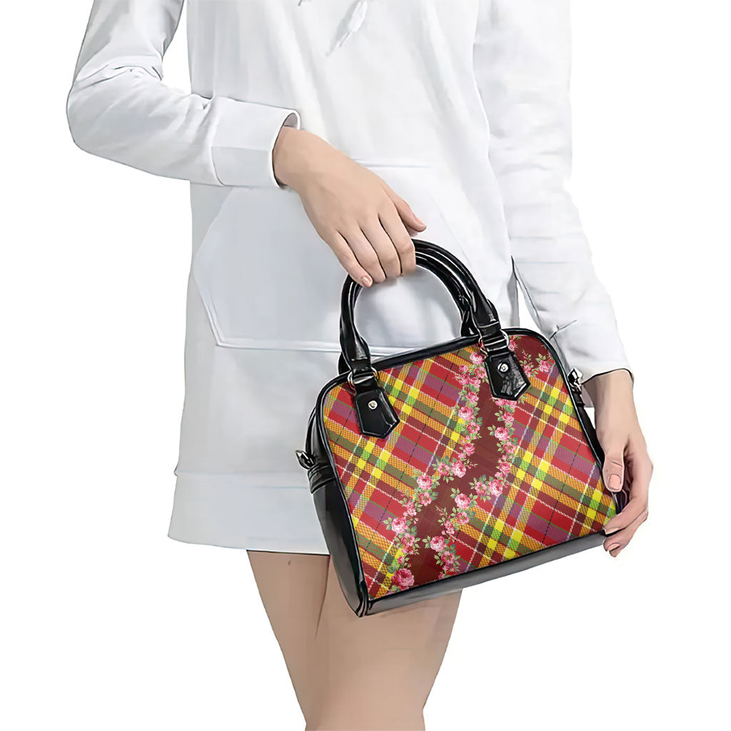Happy Jounen Kweyol Shoulder Handbag Madras Pattern Roses Stylized