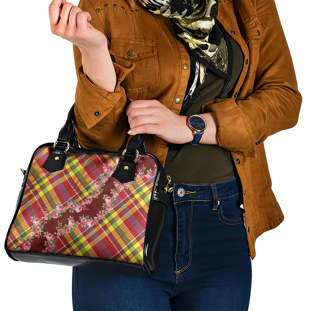 Happy Jounen Kweyol Shoulder Handbag Madras Pattern Roses Stylized