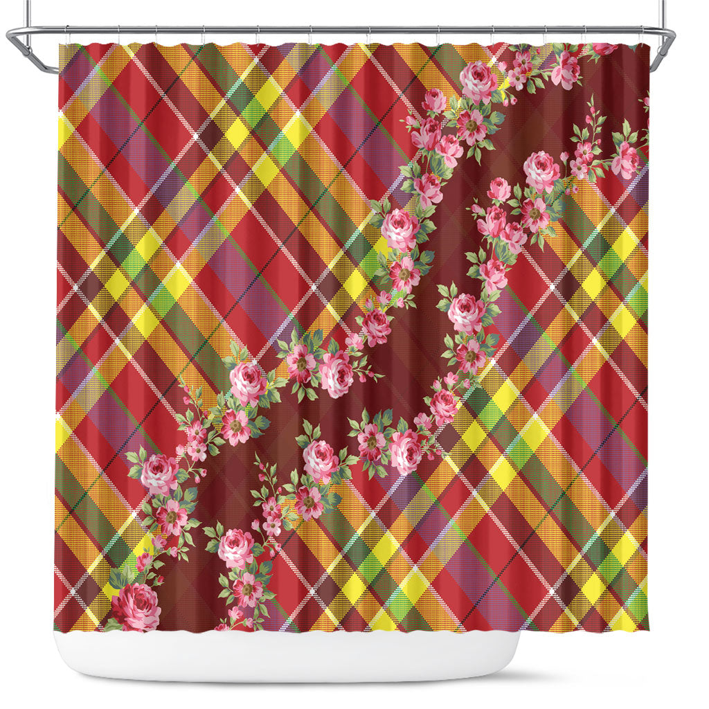 Happy Jounen Kweyol Shower Curtain Madras Pattern Roses Stylized